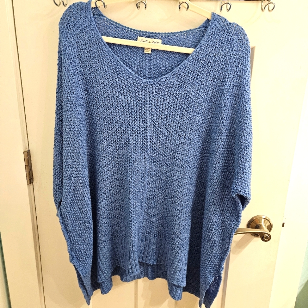 She And Sky Blue Knit Oversized Sweater